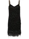 Balmain Chain-embellished Fringed Sequined Bouclé-tweed Mini Dress In Black
