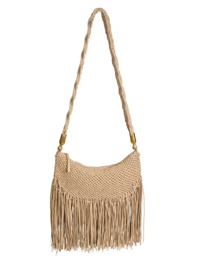 Balmain Women's Ebene Macrame Fringe-trim Crossbody Bag In Sand