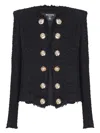 Balmain Tweed Jacket With Frayed Edges And Gold-tone Buttons