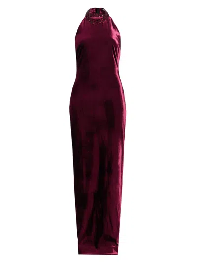 Balmain Women's Embellished Halterneck Velvet Gown