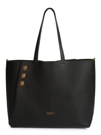 Balmain Women's Embleme Leather Shopper Tote Bag In Noir