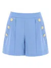 Balmain Button Embellished Pleated Shorts In Light Blue