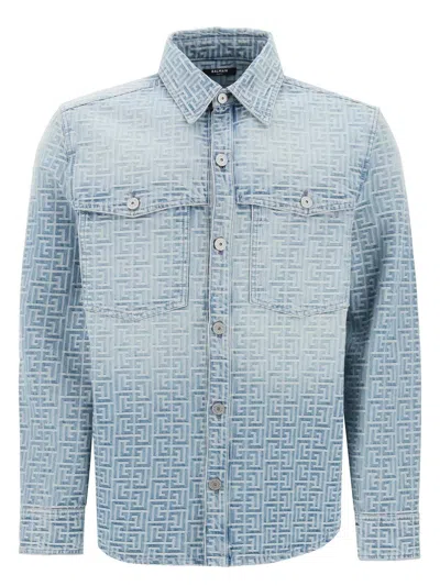 BALMAIN WOMEN'S EMBROIDERED DENIM SHIRT