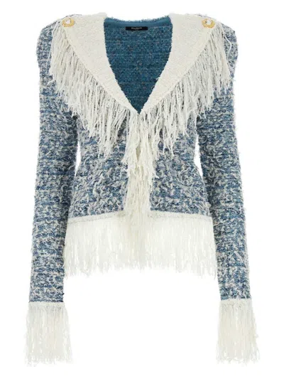 BALMAIN WOMEN'S EMBROIDERED TWEED CARDIGAN
