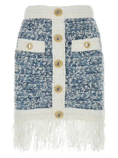 BALMAIN WOMEN'S EMBROIDERED TWEED SKIRT