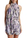 Balmain Pussy-bow Top With Feather Print In Light Grey Multi