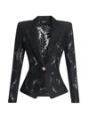 Balmain Lace Blazer Fitted Silhouette Textured Fabric In Black