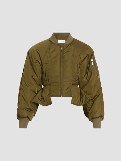Balmain Women's Fitted Nylon Flight Bomber Jacket In Green