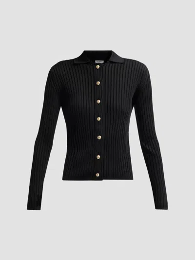 Balmain Women's Flat Rib-knit Polo Sweater In Black