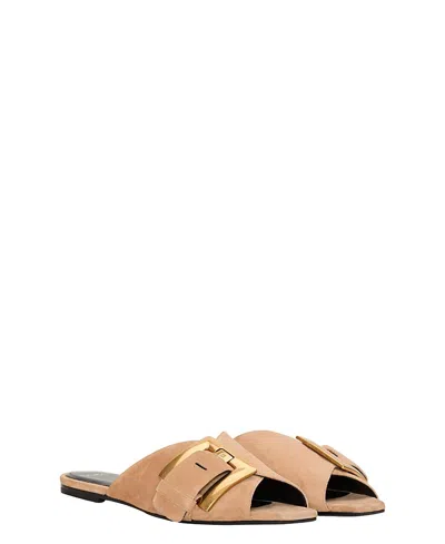 Balmain Women's Flat Suede Leather Anthem Mules In Brown