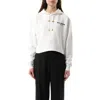Balmain Cropped Flocked Organic Cotton-jersey Hoodie In White/black