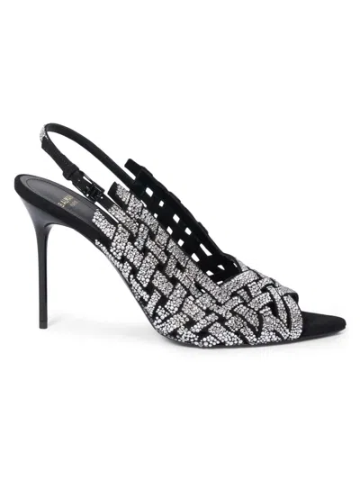 Balmain Women's Fringe 95mm Embellished Slingback Peep Toe Pumps In Black