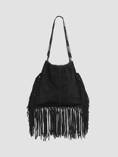 Balmain Women's Fringe Suede Tote Bag In Black