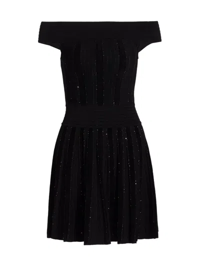 Balmain Women's Glitter Knit Off-the-shoulder Minidress In Black