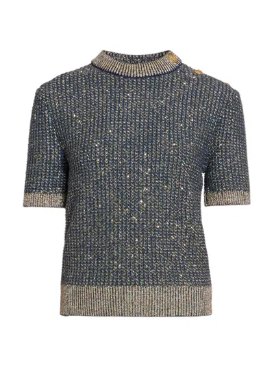 Balmain Embellished Tweed Sweater In Multi