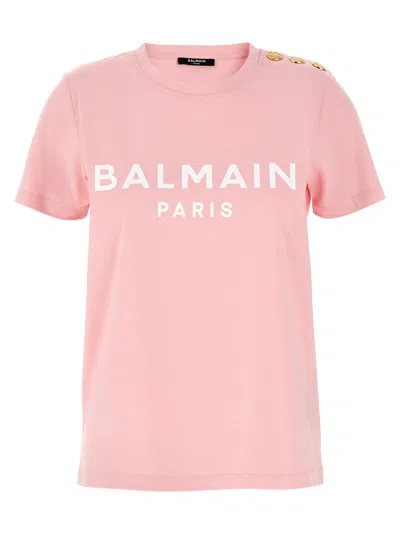 Balmain Women Gold Button T-shirt In Pink