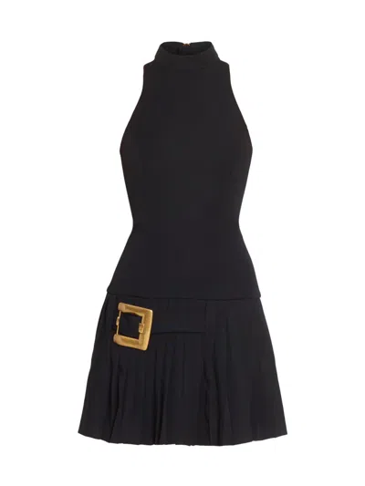 Balmain Knee Length Dress Pleated Skirt Buckle In Black