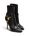 Balmain Women's Pointed Toe Logo Accent High Heel Ankle Booties In Black