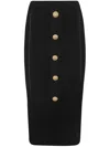 Balmain High Waist Five Button See Through Knit Midi Skirt In Black