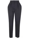 Balmain High Waist Grain De Poudre Trousers In Blue