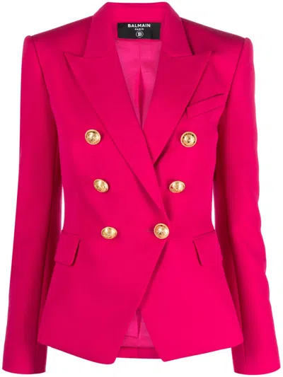 Balmain Double-breasted Wool Blazer In Pink