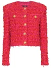 Balmain Cropped Tweed Jacket In Red