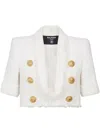 Balmain Spencer Tweed 6-button Short-sleeve Jacket In White