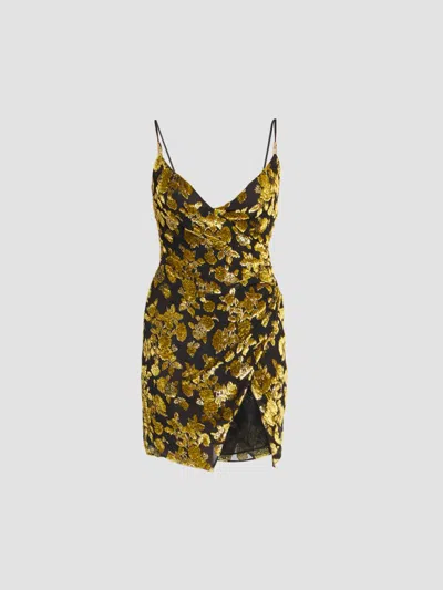 Balmain Gathered Velvet-jacquard Mini Dress In Black