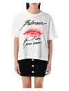 Balmain Graphic Kiss Print T-shirt With Relaxed Fit In White