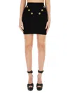Balmain Fitted Knit Skirt With Textured Pattern In Black