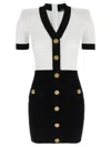 Balmain Fitted Black Dress With Ribbed Texture And Gold Accents In Multi