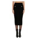 Balmain Ribbed High Waist Midi Skirt With Button Detailing In Black