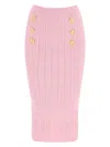 Balmain Feminine Embossed Knit Midi Skirt In Pink For Ss24 In Pink