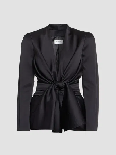 Balmain Women's Knotted Crepe Satin Jacket In Noir