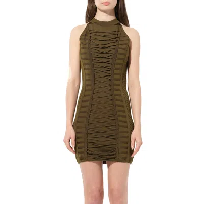 Balmain Women's Lace Dress In Khaki