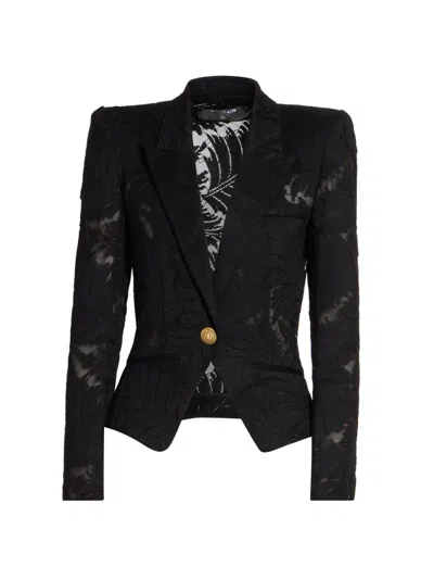Balmain Women's Lace One-button Blazer In Black