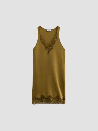 Balmain Lace-trimmed V-neck Slip Mini Dress In Green
