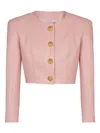 Balmain Long Sleeves Buttoned Lambskin Cropped Jacket In Pink