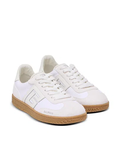 Balmain Women's Leather And Canvas Swan Trainers In White