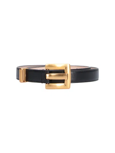Balmain Women's Leather Belt With Logo Buckle In Black