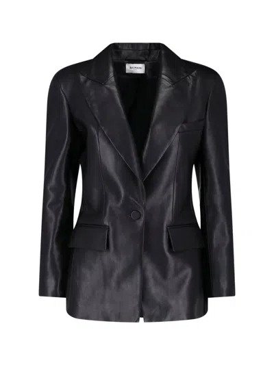 Balmain Lambskin Leather Blazer In Blue