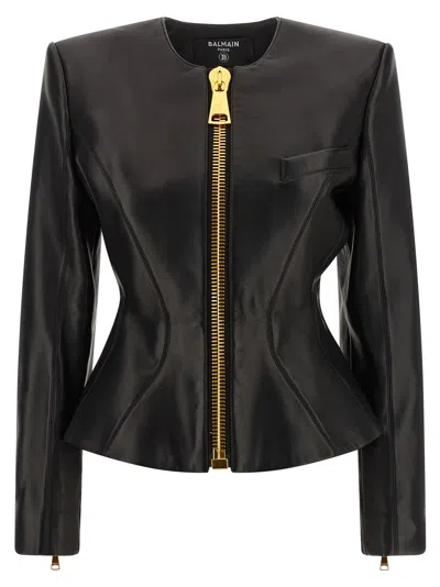 Balmain Women's Leather Jacket In Black
