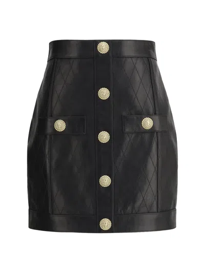 Balmain Women Leather Miniskirt In Black