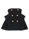 Balmain Button-embellished Pleated Grain De Poudre Wool Mini Skirt In Black