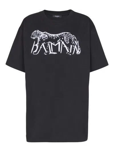 Balmain Women Leopard Print T-shirt In Black