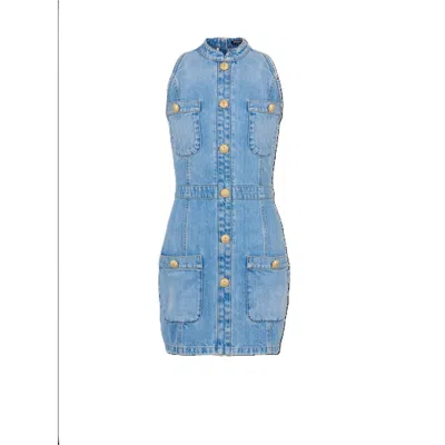 Balmain Women's Light Blue Denim Sleeveless Dress