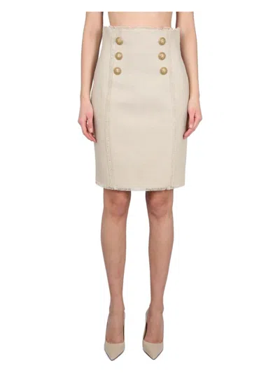 BALMAIN WOMEN'S LINEN MIDI SKIRT