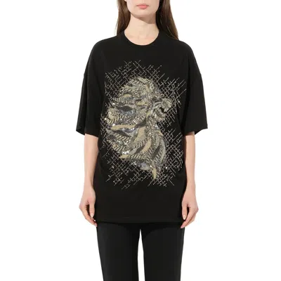 Balmain Women's Lion Jewel T-shirt In Black/silver
