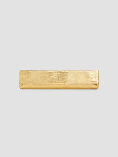 Balmain Women's Lizard-embossed Metallic Leather​ Long Clutch In Gold