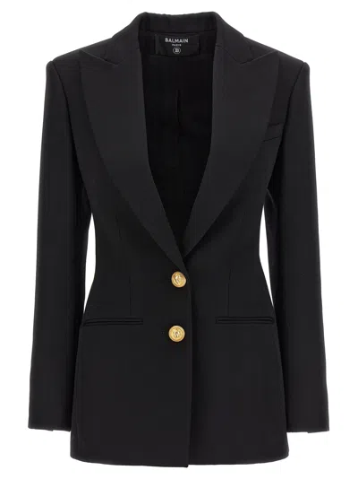 BALMAIN BALMAIN WOMEN LOGO BUTTON DOUBLE-BREASTED BLAZER